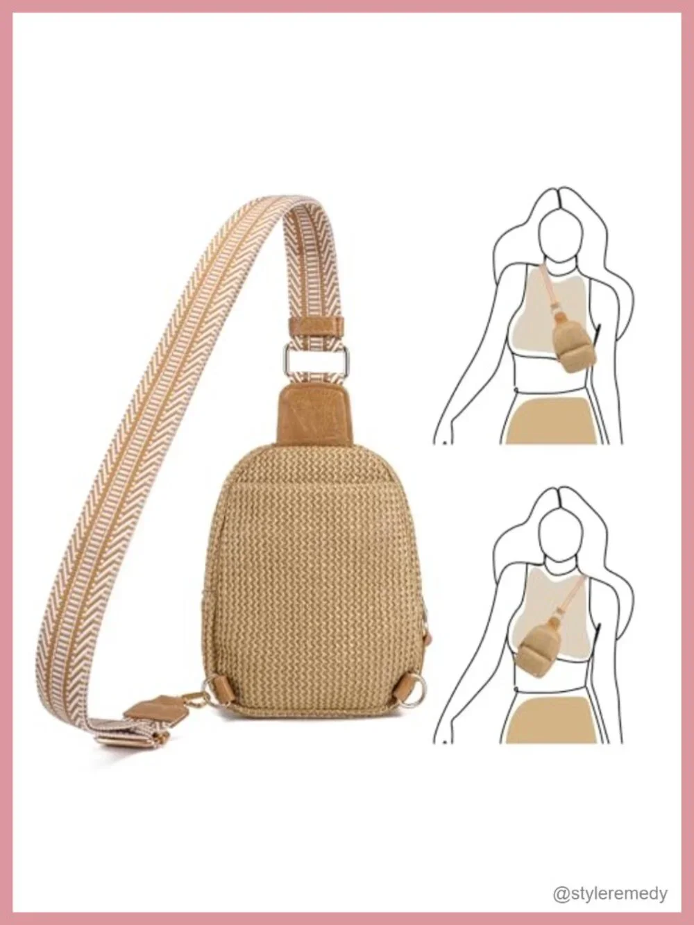 Woven Faux Straw Crossbody Bag Anti-Theft RFID Blocking Sling Purse Lightweight